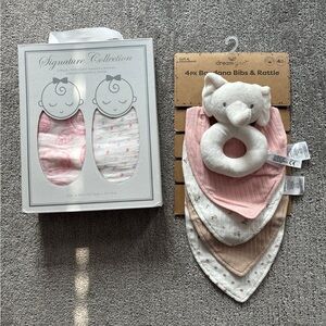 New Baby Swaddles, Bibs and Soft Rattle